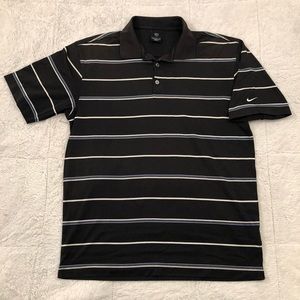 Nike Golf Black & White Striped Casual Essential Golf Polo Shirt Men’s Size L